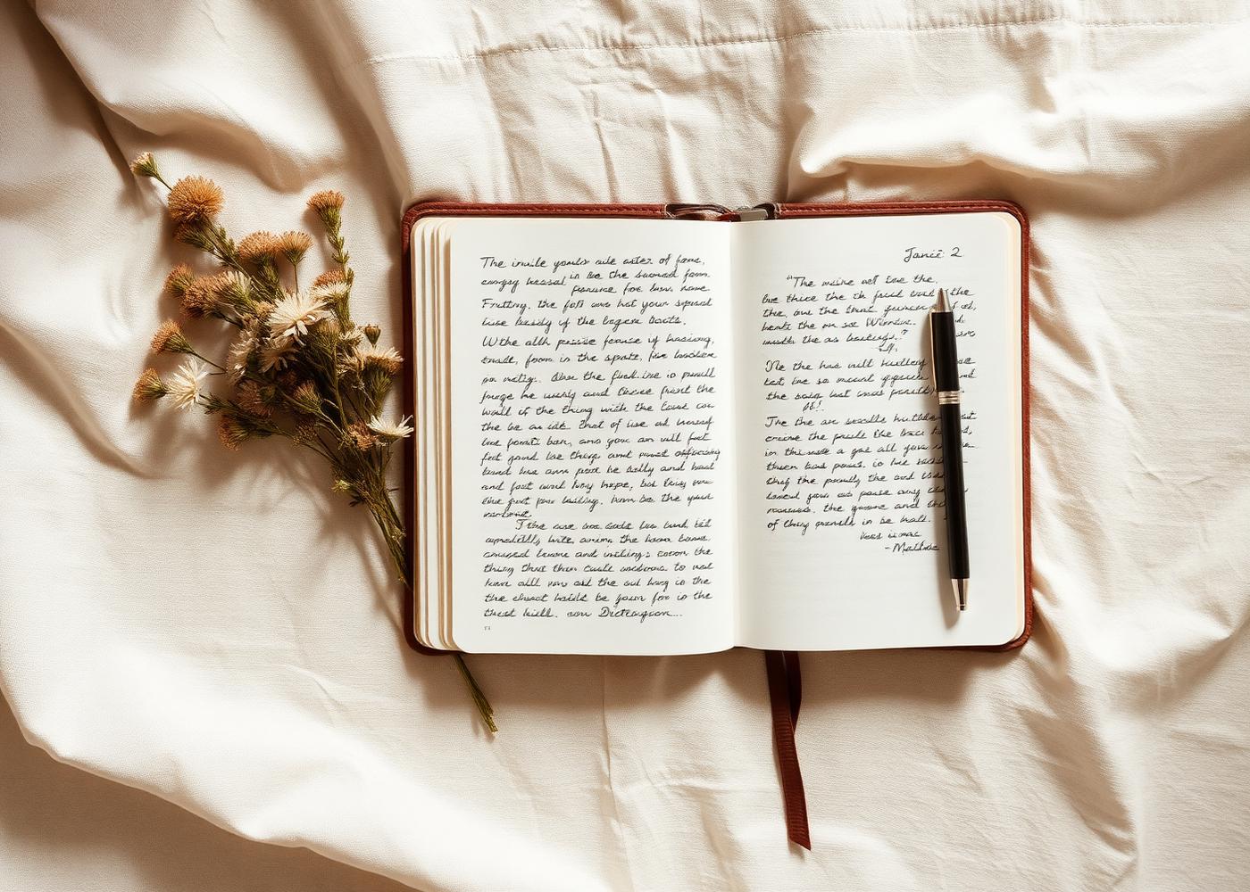 Open journal with wildflowers
